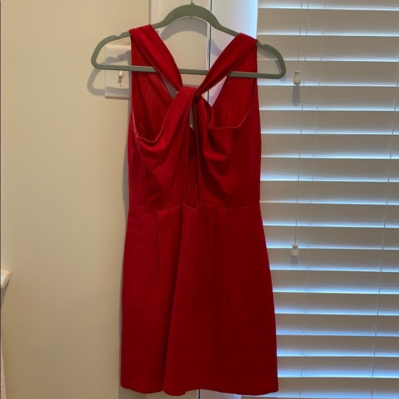 Red Linen Cocktail Dress w/Twist Back - Picture 2 of 4